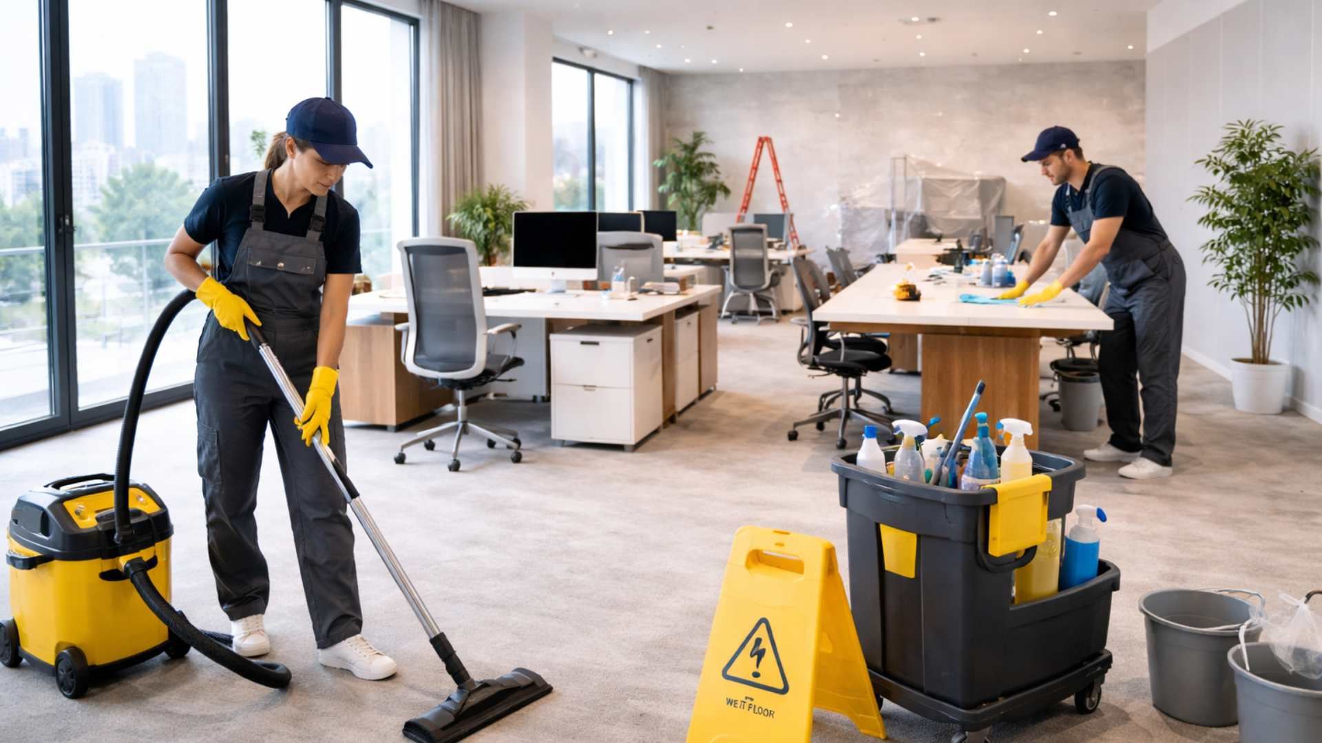 ניקיון של משרד אחרי שיפוץ